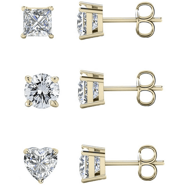 Details about   14K Yellow Gold Cute Pink Solitaire Princess Cut CZ Stud Screw Back Earrings 